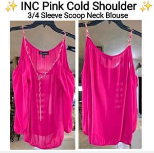 INC International Concepts Pink Cold Shoulder Blouse, Size M
